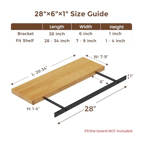 2pcs Floating Shelf Bracket Heavy Duty Floating Mantel Bracket Black Metal Decorative Floating Shelf Hardware Hidden Shelving Mounting Brackets (28″X6″X1″) - image 2