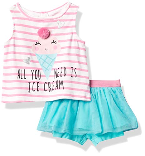 Gerber Baby Girls' 2-Piece Tank and Bike Short Set, Blue Ice Cream, Newborn