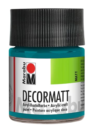 Marabu 14010005290 - Decormatt Acryl Türkis 290, 50 ml, samtmatte Acrylfarbe auf Wasserbasis, cremig und farbintensiv, speichelfest, wetterfest, zum freien Malen und Schablonieren
