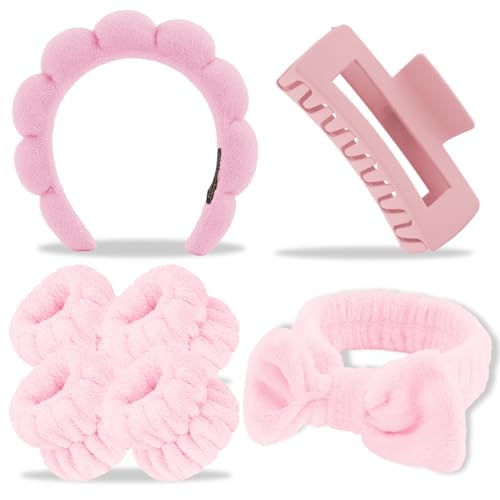 Canitor Spa Headband Wrist Bands Hair Clips Set Skincare Makeup Self Skin Care for Women Washing Face College Grandkids Clean Girl Gifts Cute Trendy Stuff Aesthetic Things Blue