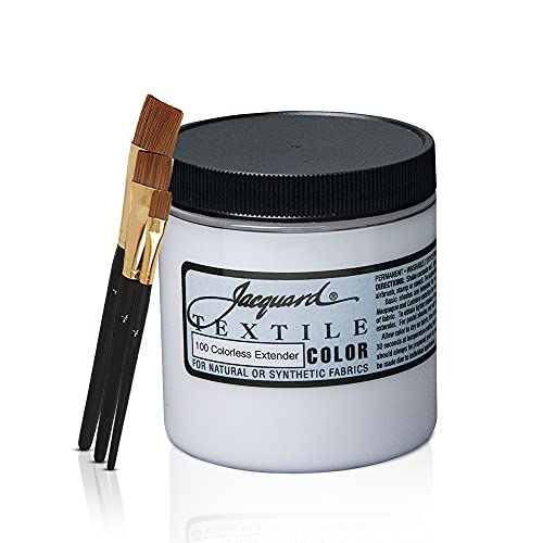 Jacquard Fabric Textile Medium Colorless Extender 8 Oz, Acts A Fabric Medium, Add To Fabric Textile Paint To Increase Transparency ,With Positive Art 3 Brushes Set #TOP1