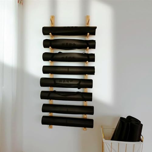 Soporte de pared para esterilla de yoga con elegante diseño de madera 2