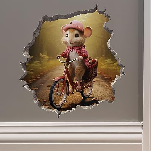 Bike Ride Girl Mouse in Mouse Hole 3D Wall Sticker