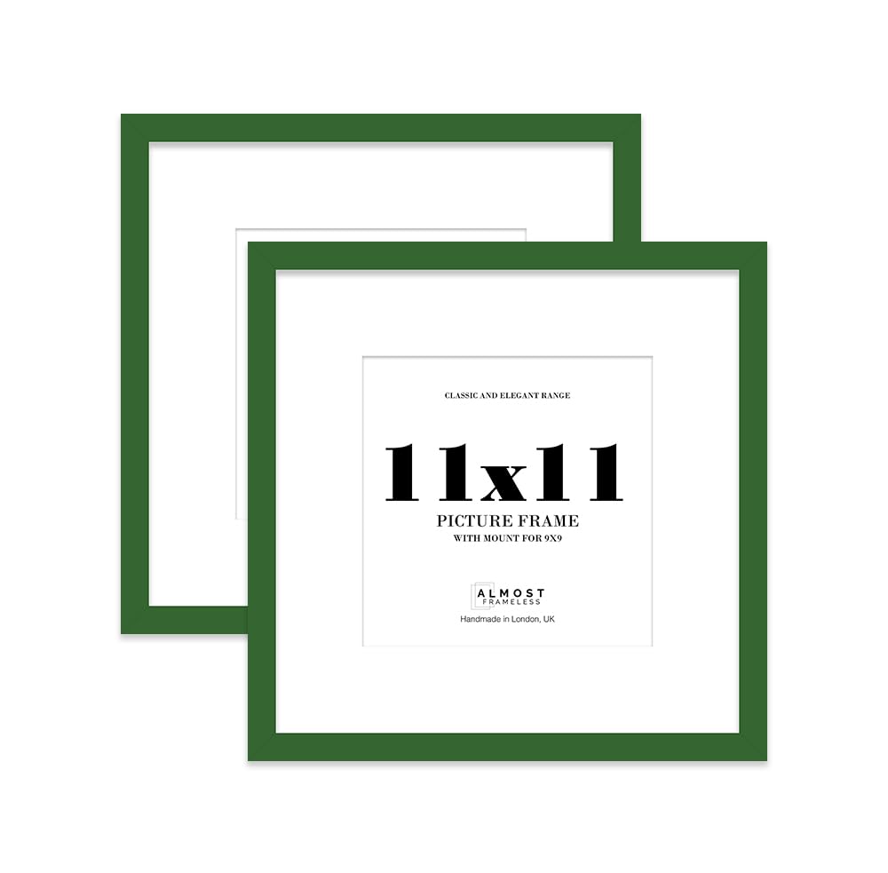 11x11 Green Picture Frame with Mount for 9x9 Photos, Prints - Modern Square Wall Frame, Set of 2