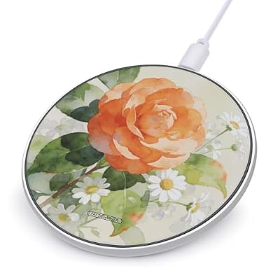 Orange Camellias Wireless Charger Magnetic Phone Induction Charger 10w Fast Wireless Charging Station Compatible with iPhone 17 16 15 14 13 12 Pro Max Samsung Galaxy S25 S24 S23