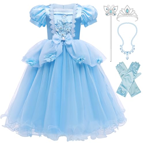 Hellet Girls Princess Costumes Puff Sleeve Fancy Birthday Party Dress up with Accessories
