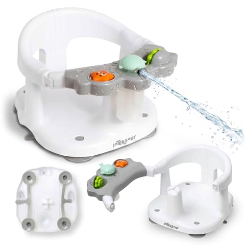 Interbaby Siège de Bain Bébé Antidérapant avec Ventouses | Transat de Bain Bébé 6-24 Mois | Anneau de Bain Bébé Sûr et Ergonomique | Siège Baignoire et Douche Stable et Confortable (Gris)