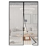 Hebitod Fliegengitter Tür 90x210cm mit starken Magneten – Magnetischer Insektenschutzvorhang für Balkontüren – Automatisch schließendes Moskitonetz mit Klettverschluss,Schwarzes