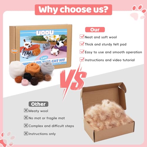 Image of UOOU Felting Kit, Needle Felting Kits for Beginners Adult, Needle Felting Supplies with 24Pcs Felting Needles, Felting Pad, Wool Roving, DIY Needle Felting Cat Dolls