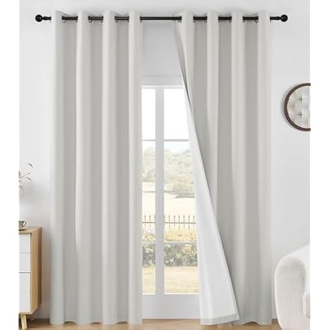 Joydeco 100% Blackout Curtains 84 Inch Length 2 Panels Set, Black Out Curtains for Bedroom Windows 84 Inch Long, Ivory White Curtains for Living Room Thermal Insulated Drapes(W52 x L84 Inch, Ivory) Cover