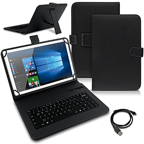Tablet Hülle kompatibel mit ACER Iconia Tab P10 P11 A10 Tasche Tastatur Bluetooth Keyboard QWERTZ Schutzhülle Cover Standfunktion Schutz Case, Farben:Schwarz