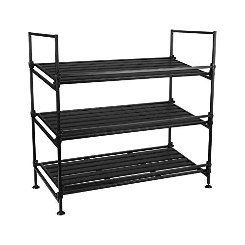 Organize It All 3 Tier Shoe Rack | Dimensions: 12.36" D x 26.26" W x 25.2" H | Fits 9 Pairs | Storage And Organization | Great for Bedroom | Entryway | Closet | Espresso