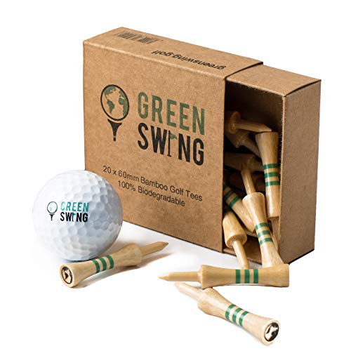 Tees de golf de bambú, 60 mm, resistentes, sostenibles, biodegradables, 20 unidades