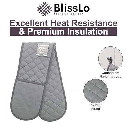 BlissLo Cotton Double Oven Gloves Heat Resistant, Machine Washable Grey Oven Gloves Double Protects Hands, Attached Oven Mitts Durable, Heat Proof Pot Holders for Kitchen with Hanging Loop - Grey - Cosy Home Interiors BlissLo Cotton Double Oven Gloves Heat Resistant, Machine Washable Grey Oven Gloves Double Protects Hands, Attached Oven Mitts Durable, Heat Proof Pot Holders for Kitchen with Hanging Loop - Grey - Image 3