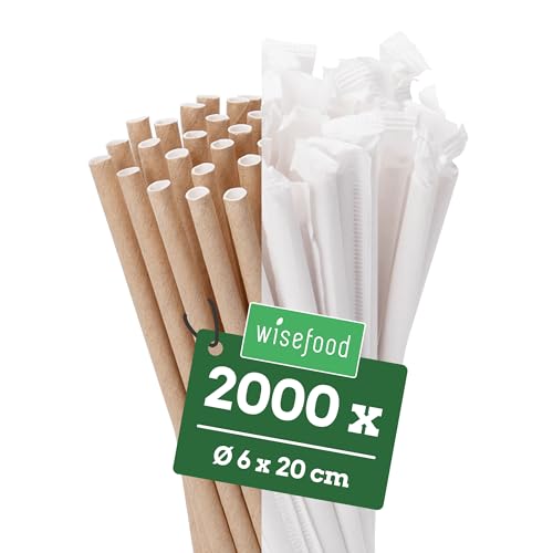 Wisefood® Strohhalme Papier [20 cm Ø 6] Party Deko [Einzeln verpackt - Braun] alternative Strohhalme Plastik-frei für Geburtstag Hochzeit DIY [500 Stk] für Getränke Cola Energy Drink Limo Bio