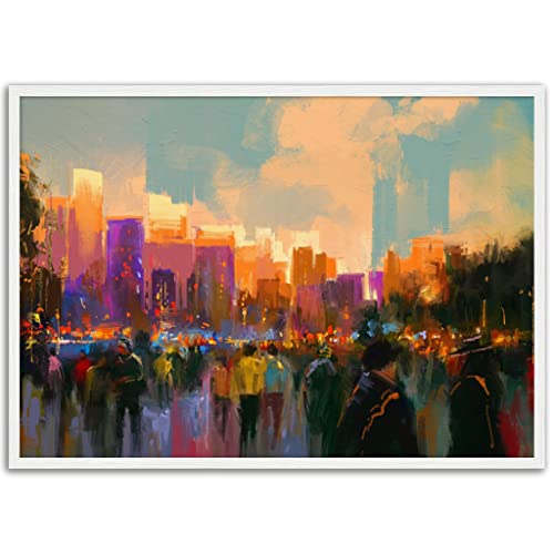Tableau abstrait New York de qualité supérieure avec cadre blanc pour décoration épurée