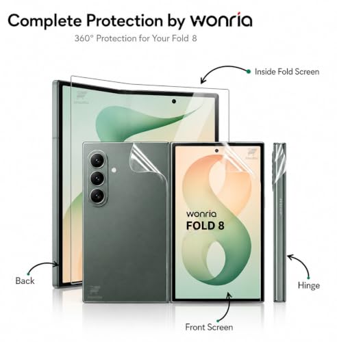 Image of WonRia Set of 4 - Screen Guard Protector Compatible with Samsung Z Fold 8 5G Unbreakable Membrane | Front + Back + Inner + Hinge | 360 TPU Film | Installation Kit
