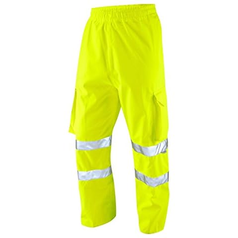 Leo Workwear Instow L02-Y Mens Trousers Waterproof Hi Vis Executive Cargo Overtrousers - Yellow, XL Cover