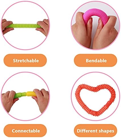 AKlamater 7 Pcs Mini Sensory Tube Mini Pop Tubes, Colorful Stretch Pipe Sensory Toys, Multi-Color Stretch Pipe Tube Fidget Toys for Stress Relief Party Favors(2 CM)