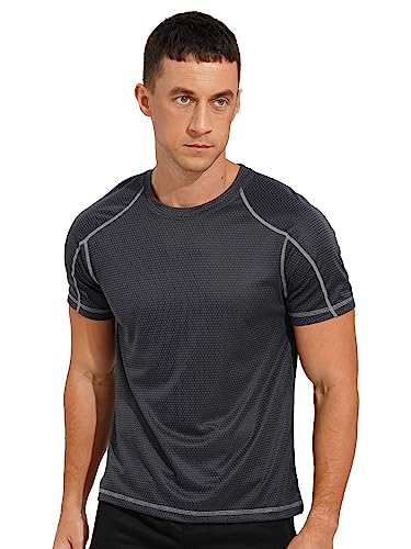 Mufeng Rashguard Hommes Manche Courte M-8XL Tee Shirt Anti-UV UPF 50+ Sechage Rapide Léger pour Surf Natation Plongée Plage Gris Foncé 5XL