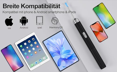 Ohrenschmalz Entferner Otoskop, HOFENY 5MP HD Ohrenreiniger mit 360° Weitwinkel-Ohr-Endoskop, WiFi Ohrenreiniger Kamera mit 6 LEDs, Ohr Endoskop Ohren Reinigung Ohrspiegel für Android/IOS/Harmony