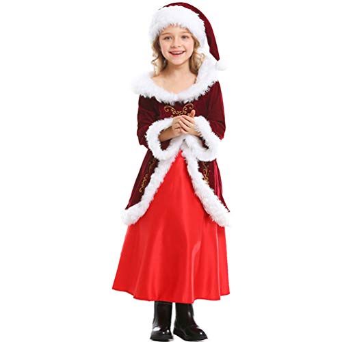 Fantasia de Papai Noel para meninas, fantasia de Natal, fantasia de Sra. Claus para crianças, Claret
