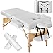 Produktbild tectake® Massageliege 2 Zonen, Massage Liege klappbar, Massagetisch mit 7,5cm Polsterung, Mobile Massageliege, Kopf- und Armstütze, Massagebank mit Holzfüßen, 2 Lagerrungsrollen, Tragetasche - weiß