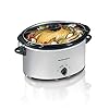 Hamilton Beach 7-Quart Portable Slow Cooker Serves 8+, Dishwasher Safe Crock, Lid Latch Strap for Travel, Brushed Silver