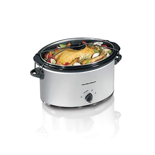 Hamilton Beach 7-Quart Portable Slow Cooker Serves 8+, Dishwasher Safe Crock, Lid Latch Strap for Travel, Brushed Silver