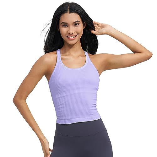 Image of sphinx cat Womens Ribbed Workout Crop Tops with Built in Bra Yoga Racerback Tank Top Slim Fit