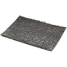 Bathroom Rug, 32" X 20" Soft Shaggy Chenille Absorbent Non-Slip Washable Bathroom Mat,Rubber Backing Quick Dry Plush Thick Black Bathroom Carpet for Home Decor Accessories,Shower,Tub,Floor