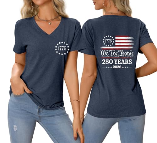 250 Years America Anniversary Shirt Women 250th Birthday V Neck T-Shirt American Flag Graphic Tees 2026 July 4th Tops