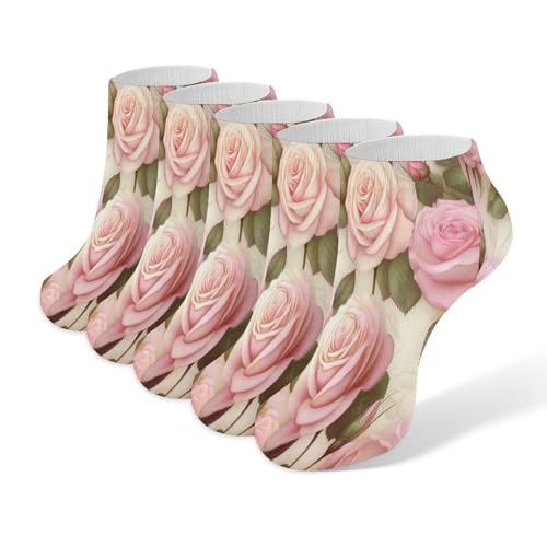LPAGBCNU Beauty Roses Lot de 5 paires de chaussettes athlétiques en coton pour homme et femme