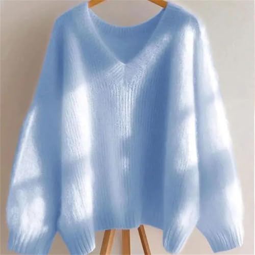 Women Lightweight Mohair V-Neck Knit Pullover 2025 Fall Winter Long Sleeve Top2
