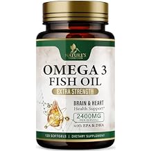Omega 3 Fish Oil Supplements - 2400mg Fish Oil Per Serving - Triple Strength Omega-3 with EPA & DHA Fatty Acids - Natural Heart, Brain & Immune Support - Wild Caught, Bottled in USA - 120 Softgels