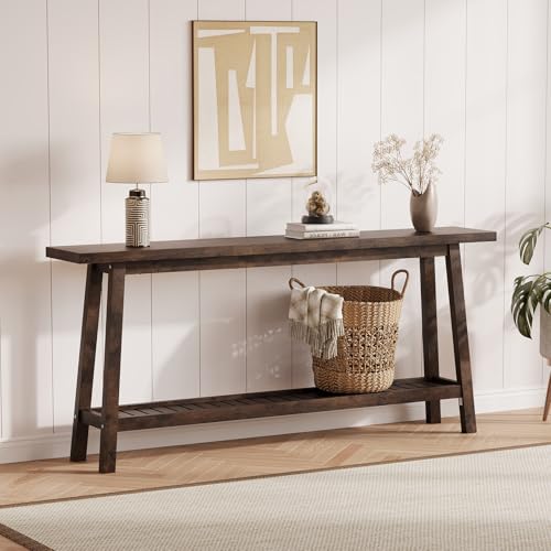 Extra Long 2-Tier Narrow Sofa Table Behind Couch, Industrial Farmhouse Entry Table, 70.9 Inch Console Tables for Entryway, Living Room, Hallway, Foyer, 70" d x 12" w x 31.5" h by MilleLoom - Image 3