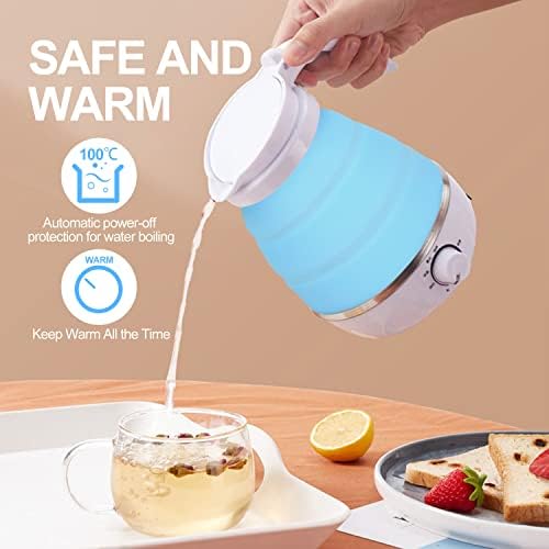 Podazz Travel Kettles Electric Small Portable Folding Compact Mini Kettle Fast Boiling for Travel Boil Dry Protection Electric Kettle with Separable Power Cord for Hiking Camping (Blue)