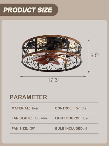 Image of 18 Inch Caged Ceiling Fan with Lights, Farmhouse Rustic Bladeless