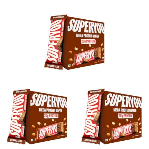Image of Superyou Nutty Chocolate Mega Protein Wafer Bar (Pack of 18) 20G Protein, 4.8g Fibre, No Added Sugar | Yeast Fermented |Energy Bars|Crunchy Wafer Bar|100% Vegetarian|No Palm Oil | 360g