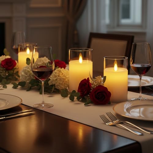 Image of LTETTES Real Wax LED Glass Pillar Flameless Rechargeable Candles | White Glass | USB Type-C Wireless Charging Cable | Remote Control Included | Home Decor & Gifting | Set of 1 (7.5 x 15.8 cm)