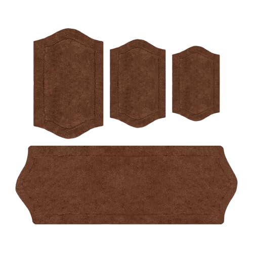 Home Weavers Waterford Collection 100% Cotton Tufted Bath Rug, Extra Soft and Absorbent Bath Rugs, Non-Slip Bath Mats, Machine Washable Bath Mats for Bathroom, 4 Piece Set with Runner, Chocolate