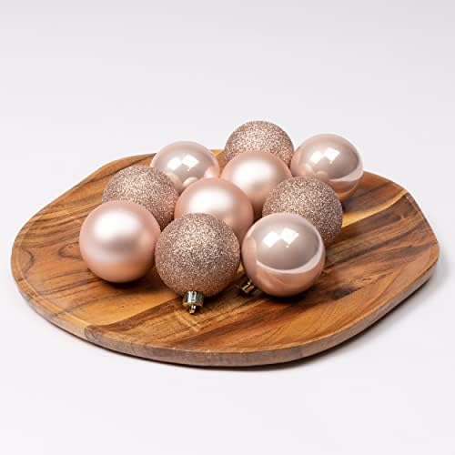 Pack Of 30 Blush Pink Christmas Tree Baubles Rose Gold Shatterproof Tree Decorations Glitter Shiny Mix Ornaments