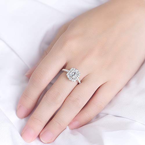 Doveggs 14K Gold Quality Silver 2Ct Center 7X7Mm Asscher Cut G-H-I Color Created Moissanite Halo Engagement Ring Solitare With Accents For Women Band Width 1.9Mm（5） #TOP4