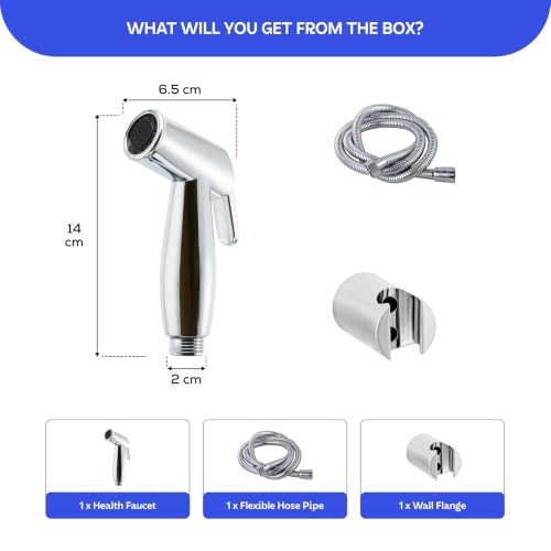 Image of Amazon Basics Health Faucet Set - Premium Jet Spray Gun with Pipe for Toilet | Bathroom Bidet Sprayer Kit Pack of 1