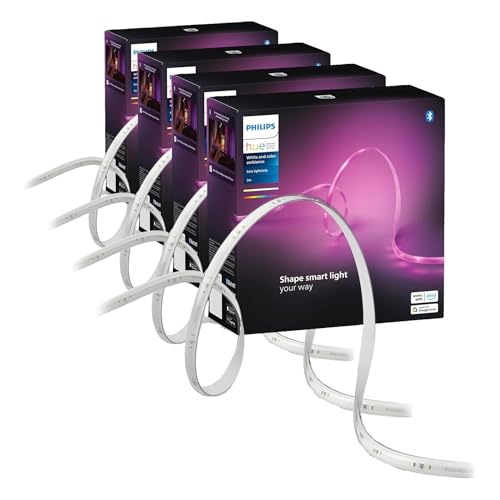 Image of Philips Hue Indoor 10 Ft Smart RGBWW LED Solo Lightstrip Base Kit, Control with Hue App, Compatible with Alexa, Google Assistant and Apple HomeKit (Pack of 4)