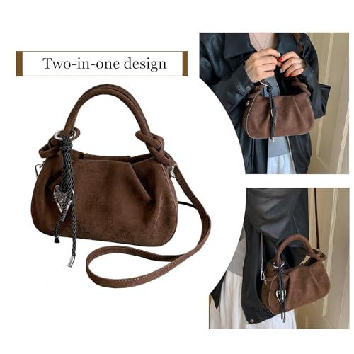 Bolso pequeño de gamuza marrón para mujer miniatura 4