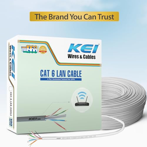 Image of KEI CAT 6,LAN Cable, 99.97% Pure Solid Bare Copper Conductor, 23 AWG, 4 Pair(UTP) Star Separator, Suitable For High Speed Internet Connections, Weather & UV Resistant Cable (Grey, 100 Meter)