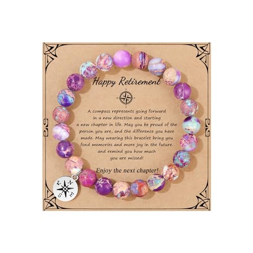 JoycuFF 𝗥𝗲𝘁𝗶𝗿𝗲𝗺𝗲𝗻𝘁 𝗚𝗶𝗳𝘁 𝗳𝗼𝗿 𝗪𝗼𝗺𝗮𝗻, Teacher Coworker Nurse Retirement Gifts for Women Colorful Imperial Jasper Compass Bracelet