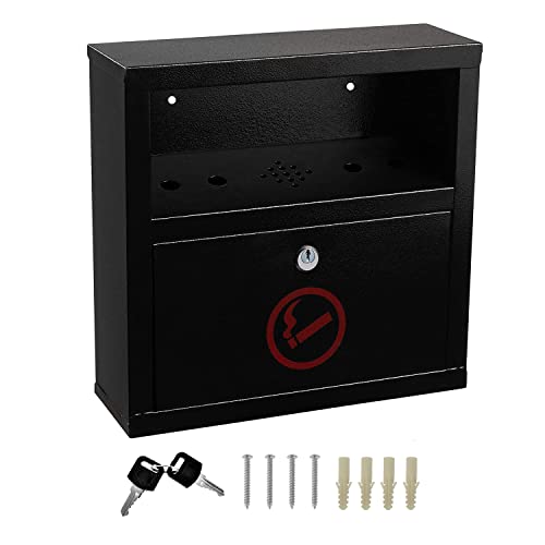 Alpine Industries Cigarette Butt Receptacle - Smoker Disposal Station - Eliminates Odor - Quick Clean Cigarette Disposal Bin - Commercial Ashtray - Black #TOP12