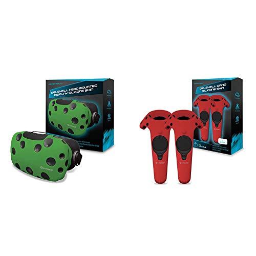 Hyperkin GelShell Headset Silicone Skin for HTC Vive (Green) & GelShell Controller Silicone Skin for HTC Vive Pro/ HTC Vive (Red) (2-Pack)